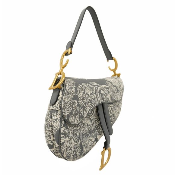 Christian Dior Shoulder Bag Saddle Bag Gray Canvas Gold Hardware Pre-owned Women - Picture 2 of 16